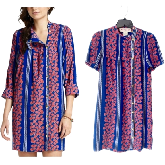 Mädchen Anthropologie Blue & Pink Floral Print Shift Dress Sz 6 - Picture 1 of 9